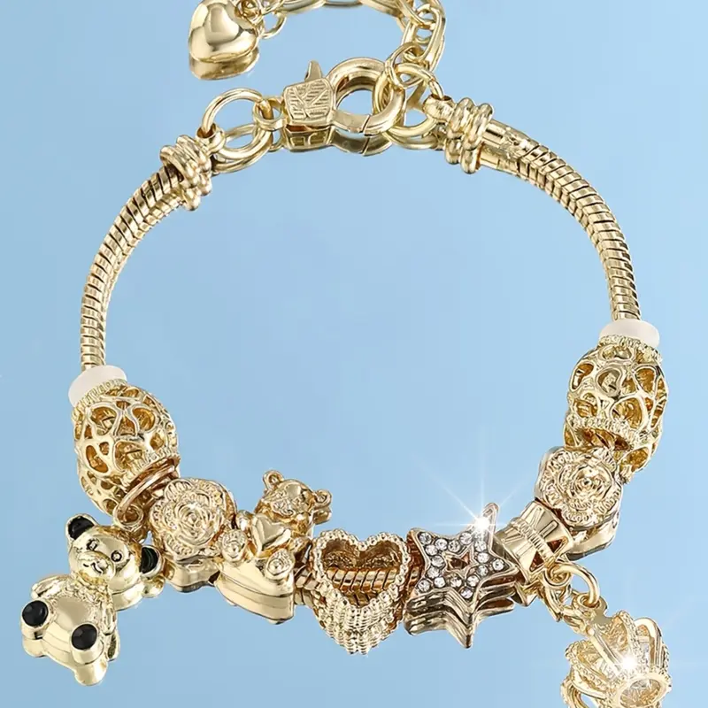 Elegant Women's Pendant Bracelet, Exquisite Bracelet, Fashionable Bracelet, European Beaded Design, Heart Star Crown Rose Charms, Cute Fashion Jewelry Gift, Jewelry Accessories, Beaded Bracelets