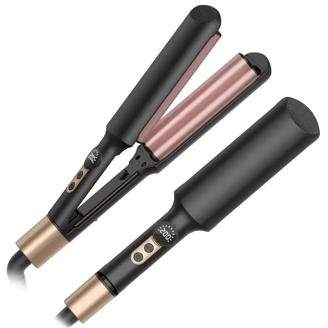 Portable Mini Beach Waves Hair Crimper, Dual‑Barrel Ceramic 0.4 Inch Hair Waver with 5 Temp Levels, Anti‑Scald 110‑240V Dual Voltage Travel Curling Iron, Great for Halloween Cosplay, Christmas & New Year Holiday Gift for Women