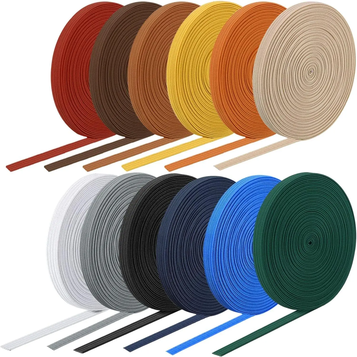 12 Rolls Colorful Elastic Band Folding Elastic Cord Heavy Duty Stretch Band Knitted Flat Band for Sewing Crafts DIY Comforter Cuffs(1/4 Inch X 4.4 Yard,Retro Colors)
