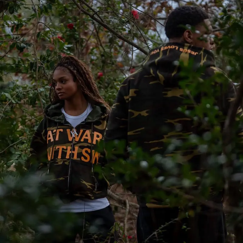 ‘At War With Sin’ Camouflage Zip-Up Jacket