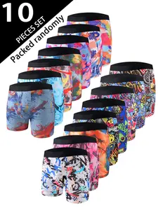 Random 10-Pack Men's Boxer Briefs, Comfortable Lightweight Fitted Mid-Waist Underwear, Trendy Fashion Geometric Graffiti Print Boxers