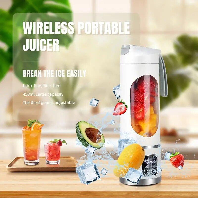 LED display mixer, 450ml USB rechargeable portable mixer for milkshakes and milkshakes - equipped with a 10 piece juicer - small fresh juice mixer, providing instant nutrition