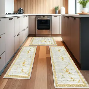 Luxury Marble Texture Kitchen Rug Set, Easy Clean Bathroom Laundry Room Mat, Anti-Slip Edges, Suitable for Home Decor, Boho Kitchen Rug, Kitchen Area Rug