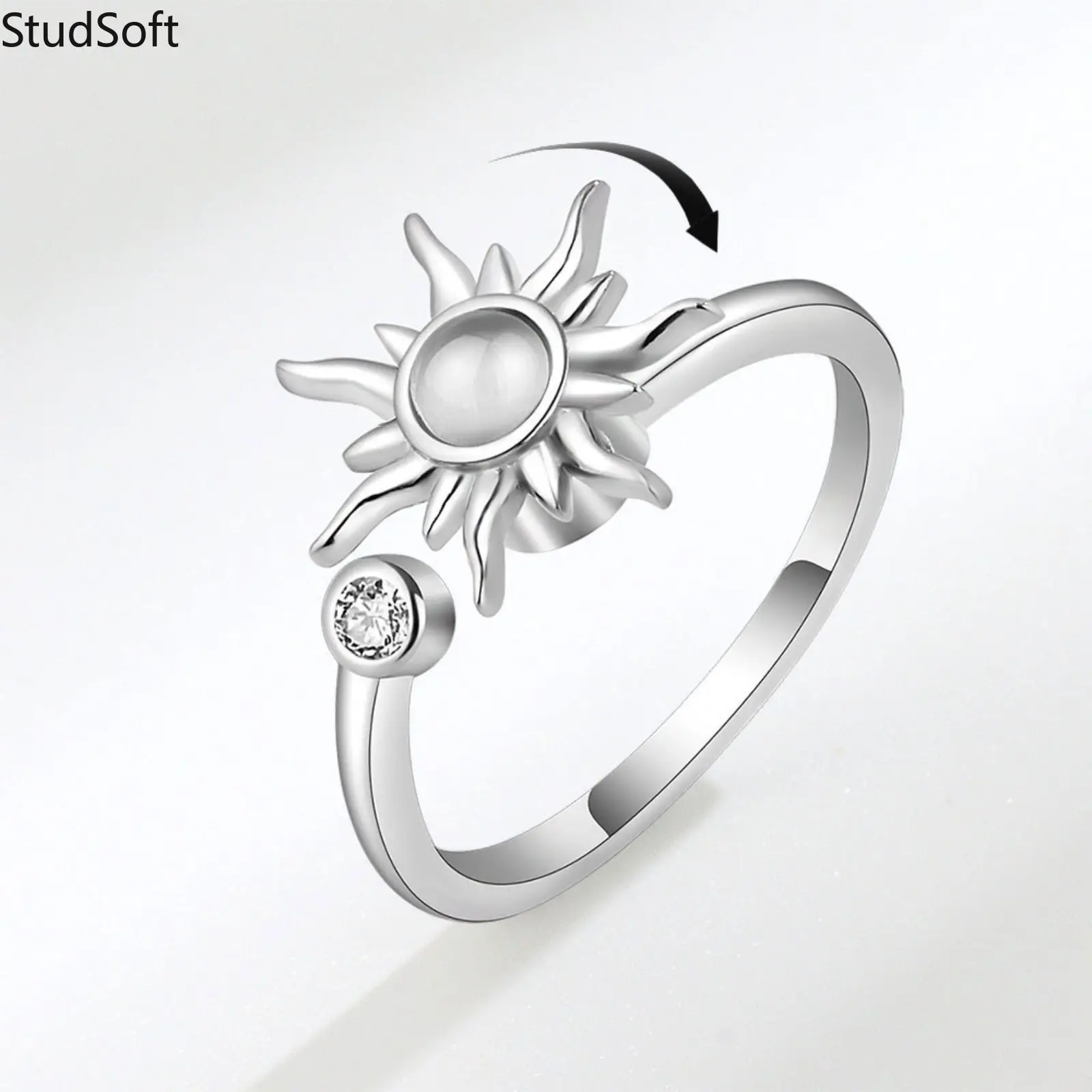 Boho Sunflower Fidget Ring for Women, Dainty Spinner Band, Adjustable Anti Anxiety Jewelry Gift for Her, Flowers, Stress Reliever, Gift Ideas, Female, Alloy, Opening Adjustable,back to school,back to school haul