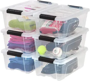 13 QT Plastic Storage Box with Lid and Latches - 6 Pack - BPA-Free