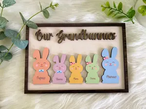 Personalized Bunnies Family Wood Sign, Bunny grandchildren, Easter sign, Our Grandbunnies, Easter day Gift for Family