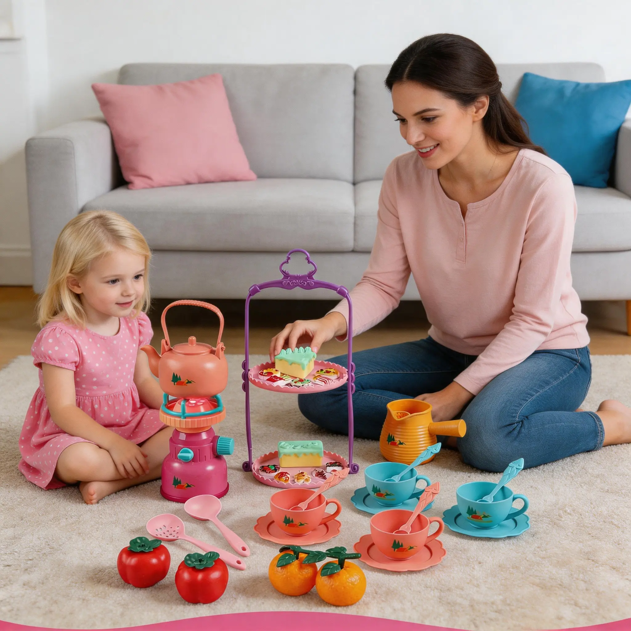 Children's Safe Mini Pretend Cooking toys Set,little girl miniature play kitchen accessory set,37PCS real pink play mini kitchen educational gift,holiday surprise gift for christmas,summer outdoor play for kids and toddler for age 1+