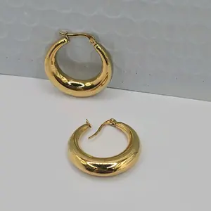Stainless Steel O-Shaped Hoops Earrings - Medium Size, Fashion Style Chunky Teardrop non tarnish gold jewelry accessories women