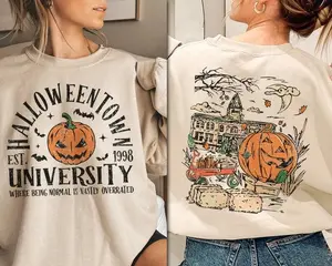Halloweentown Est 1998 Back and Front T-Shirt - Sweatshirt - Hoodie, Retro Halloween Town Crewneck Sweater, Halloweentown University Halloween Fall Sweatshirt, Halloween Party 2024 Shirts, Full Color, For Men, For Women, Casual, Classic Fashion, Tee Print