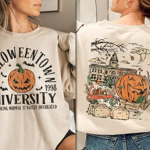 Halloweentown Est 1998 Back and Front T-Shirt - Sweatshirt - Hoodie, Retro Halloween Town Crewneck Sweater, Halloweentown University Halloween Fall Sweatshirt, Halloween Party 2024 Shirts, Full Color, For Men, For Women, Casual, Classic Fashion, Tee Print