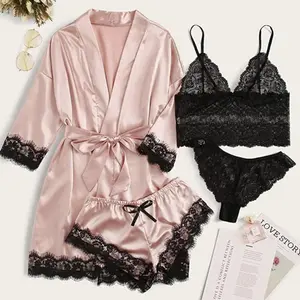 Women's Pajamas Four-Piece Set Lingerie Plus Size Loungewear New Lace Camisole Can be used with a raincoat