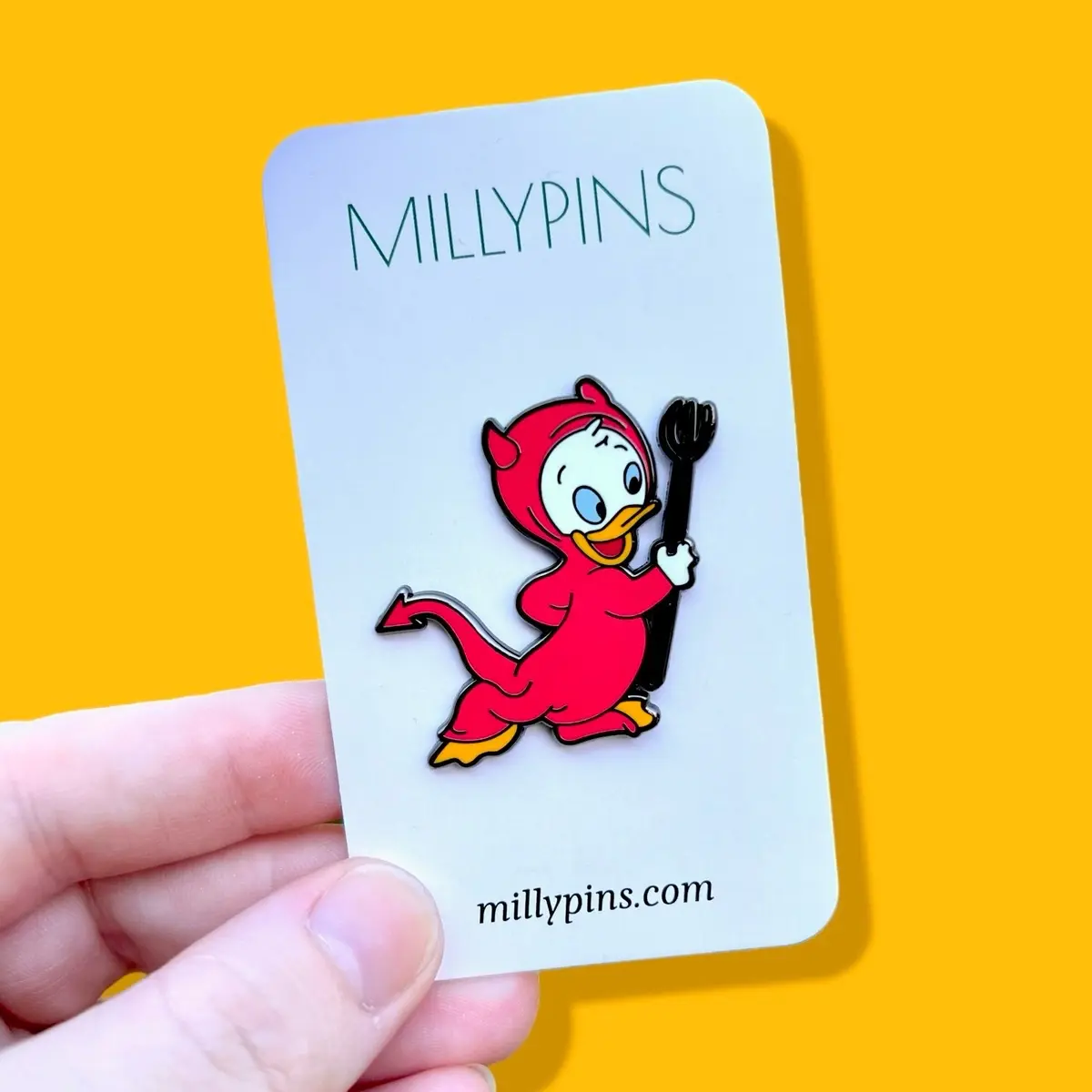 Nostalgic 'Trick or Treat' Devil Duck Enamel Pin – Cute Halloween Pin