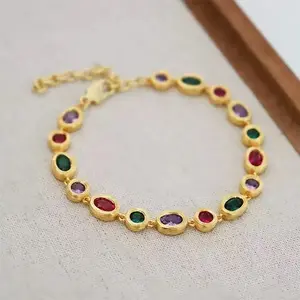 Unisex 14K Gold Plated Multicolor Gemstone Tennis Necklace  Colorful Chain Jewelry Gift Suitable for Men and Women Birthday Wedding Anniversary Retro