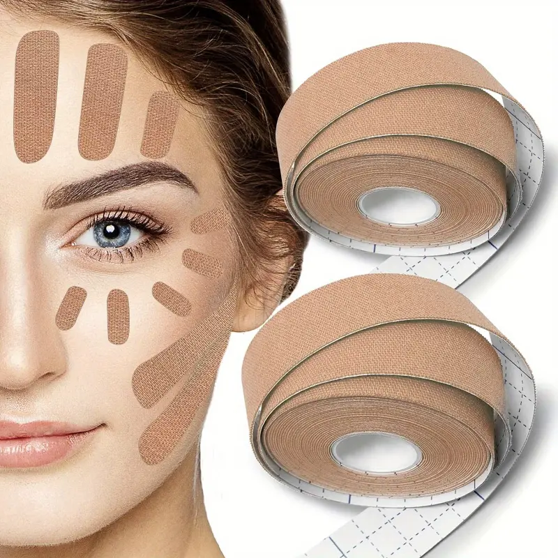 Non-Invasive Facial Lifting Tape, High Elasticity Skin Tightening Strips for Forehead, Eyes, Neck, Hypoallergenic Breathable No-Adhesive-Charge Bands for V Line Contouring & Wrinkle Smoothing (No Battery, Makeup-Compatible Skincare Tool)