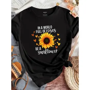 [100% Cotton] Be A Sunflower" Inspirational Quote T-Shirt - Vibrant Green, Soft Polyester Blend With Stretch, Casual Crew Neck, Short Sleeve, Machine Washable - Perfect For All Seasons, Sunflower Tshirt Golf Gift T-Shirt For Men And Women