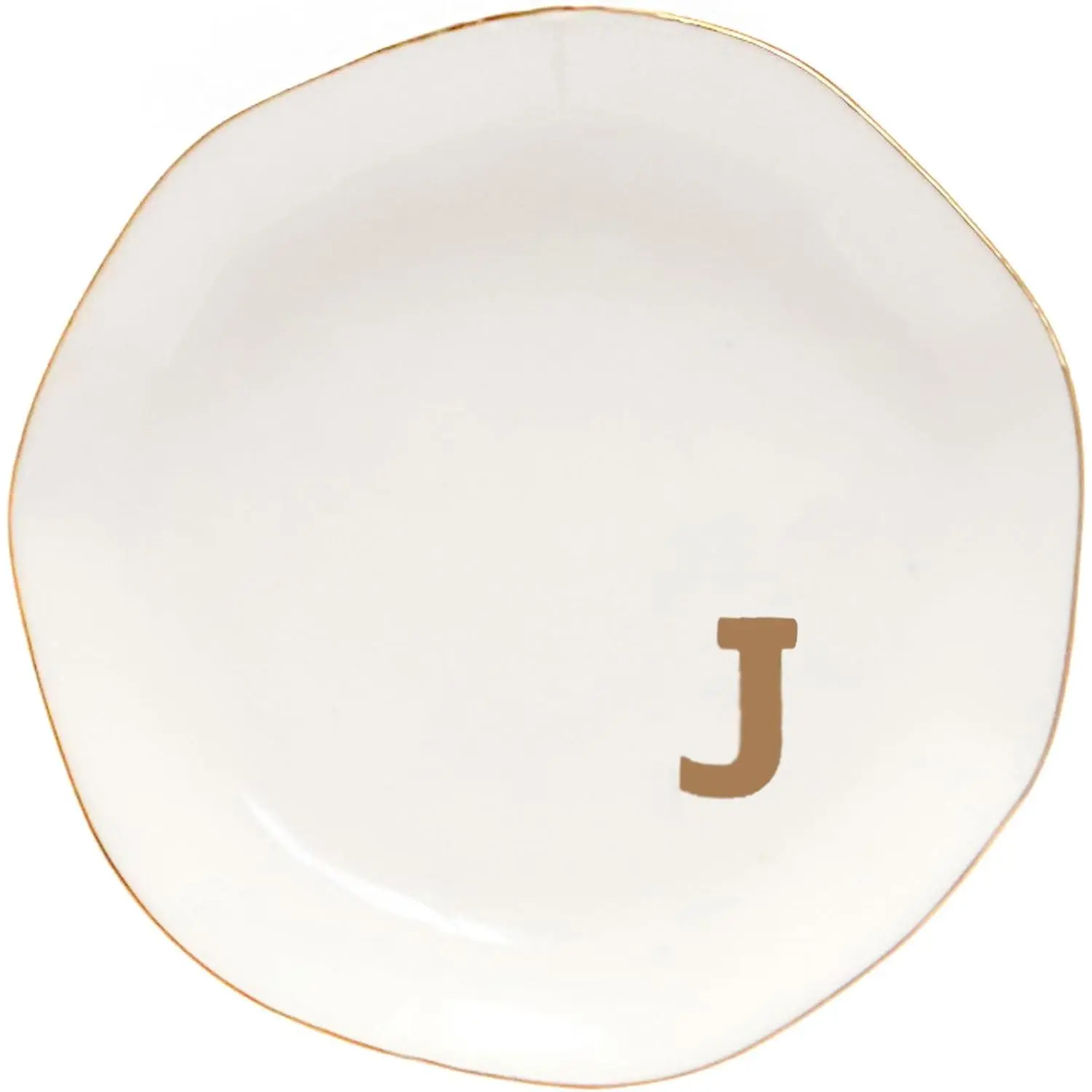 Ceramic  Tray Initial Ring Dish Personalized J-Monogrammed Engagement Wedding Gifts,Decorative  Holder for Birthday Mother's Day Christmas for Women, Ceramic White 4.5" (J)