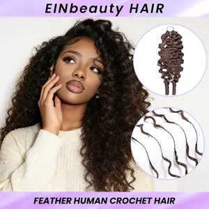 New 2026 ElNbeauty Burmese Curl Feather CrochetHuman Hair Bundles, Lightweight Pre-Separated SuperInvisibly Knot and Durable Reusable 4# 100%Human Hair 16-24inches Optional