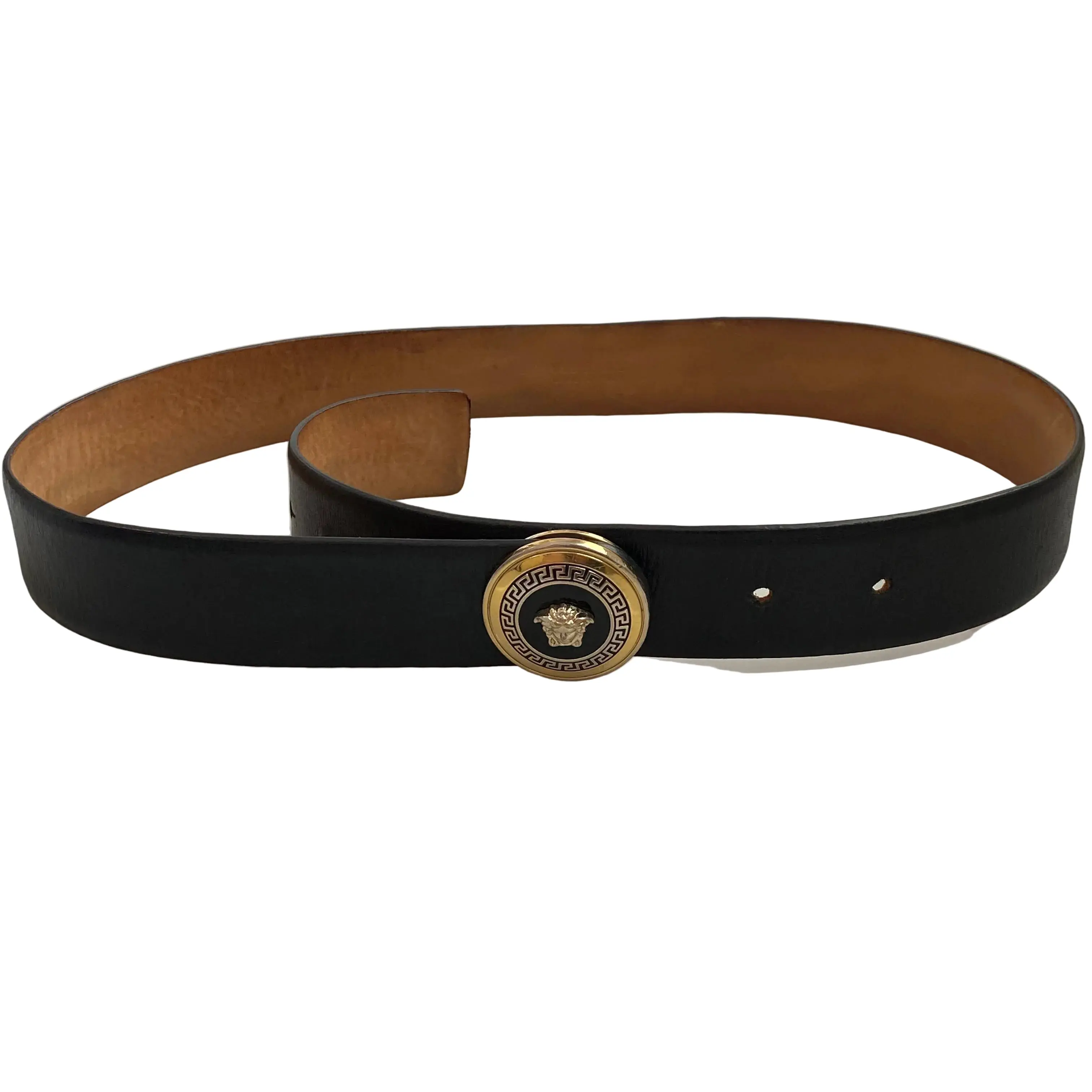 Pre-owned Versace unisex Medusa logo black leather belt authentic with coa size 85 cm 34 inch