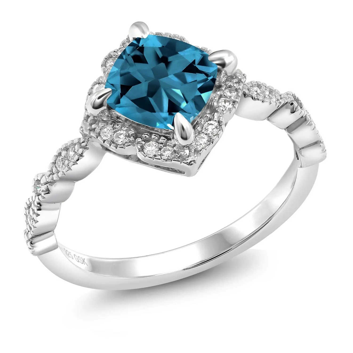 7MM Cushion Cut Gemstone Birthstone and White Moissanite Solitaire Engagement Ring For Women | 925 Sterling Silver | Available in Size 5, 6, 7, 8, 9