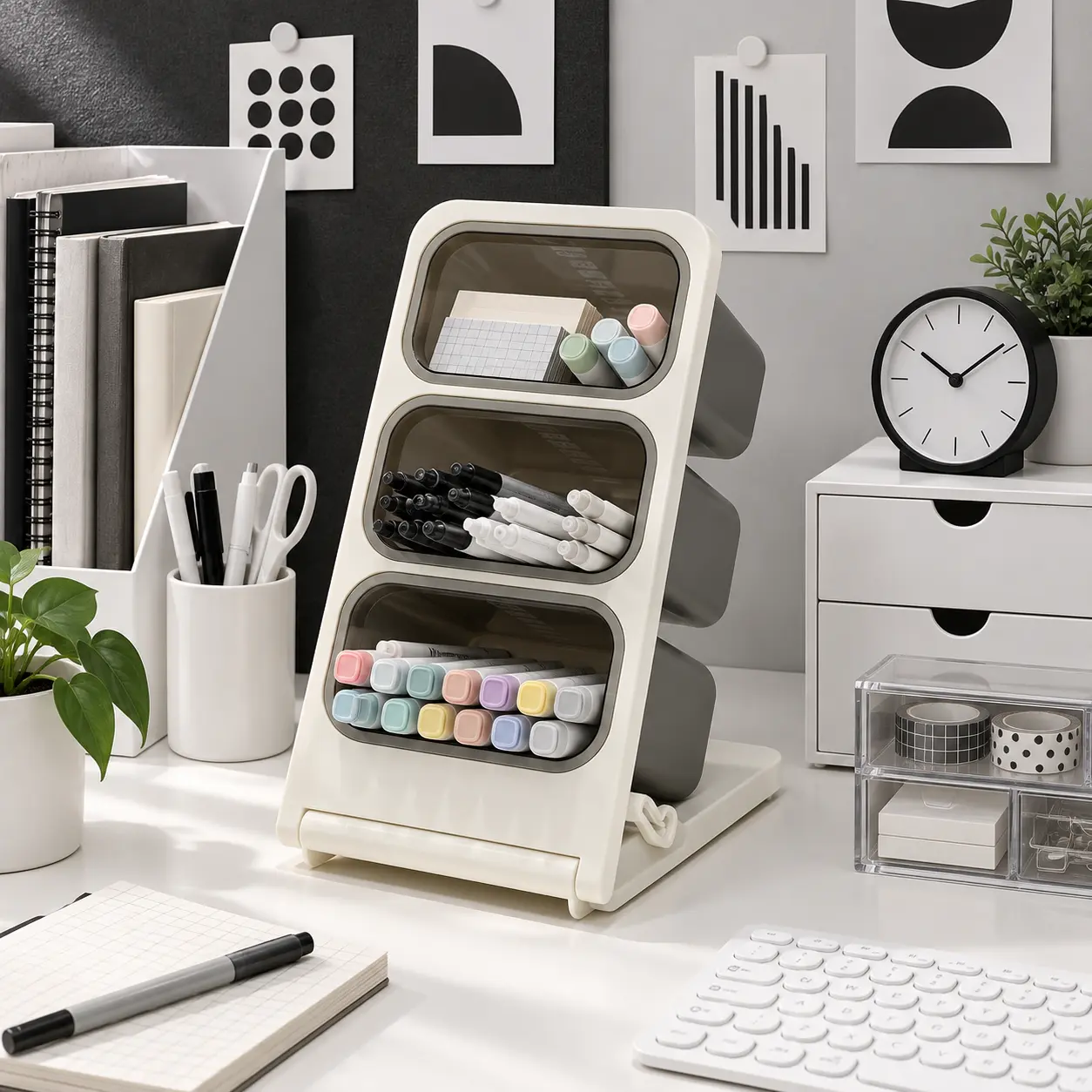 Large Capacity Desk Organizer with Slanted Pen Holders, Desktop Stationery Storage for Pens, Pencils & Office Supplies, Desk Accessories for Students, Home & Office