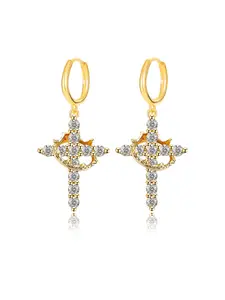 Cross Design Artificial Gemstone Decorated Dangle Earrings, Statement Earrings, Fashionable Jewelry for Women, Trendy All-match & Exquisite Jewelry for Birthday Gift