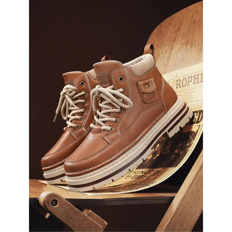 Men's Patchwork Lace-Up Round-Toe Athletic Hiking Boots - Casual Outdoor Footwear for Daily Use