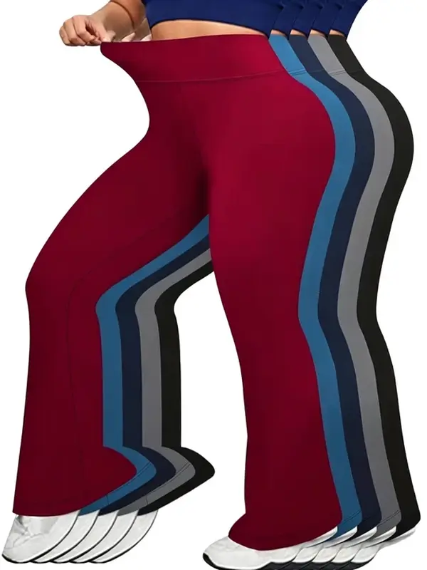 5 Pack Plus Size Flare Leggings Black Flare Yoga Pants for Women Soft High Waist Flare Leggings