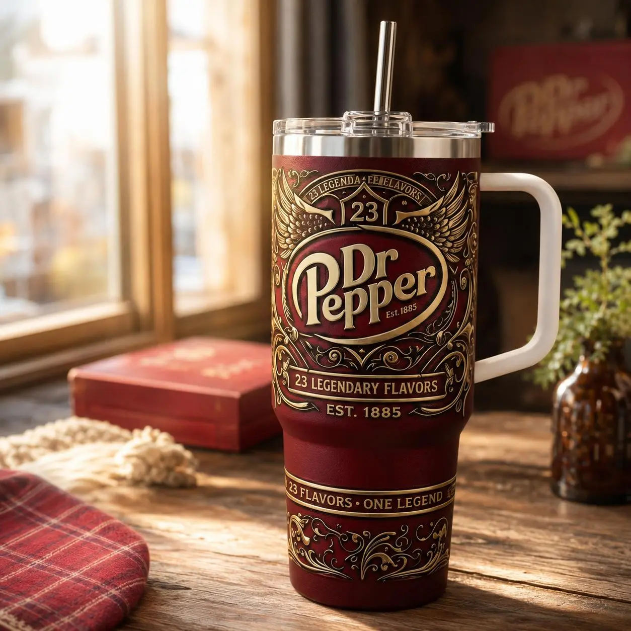 Doctor Pepper V3 Tumbler, 141st Anni 20/30/40oz Stainless Steel Cup With Handle and Lid For Kids, Double-Wall Insulated Travel Mug, Gift for Your Health