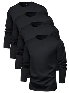 Men's 4pcs Solid Long Sleeve Tee, Regular Fit Round Neck T-Shirt for Spring & Fall, Casual Men's Top for Outdoor Daily Wear