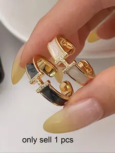 Women's Letter H Ring, Simple Fashion Personalized Copper Zircon Open Adjustable Finger Ring, Elegant Ring, Wedding Anniversary Ring, Perfect Gift for Parties Daily Wear