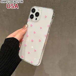 Heart Pattern Clear Phone Case, Decorative Phone Protector Cover, Phone Accessories Compatible With iPhone 7 Plus X XR XS Max 11 12 13 14 15 Pro Max