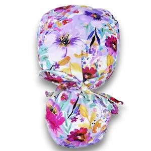 Purple flower Ponytail scrub cap for women with satin lined option by Paradise Caps.