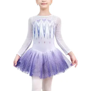 F-CPA17  Long Sleeve Dance Leotard for Girls Sparkly Snowflake Ballet Dress Toddler Tutu Skirted Leotard Outfits for Girls