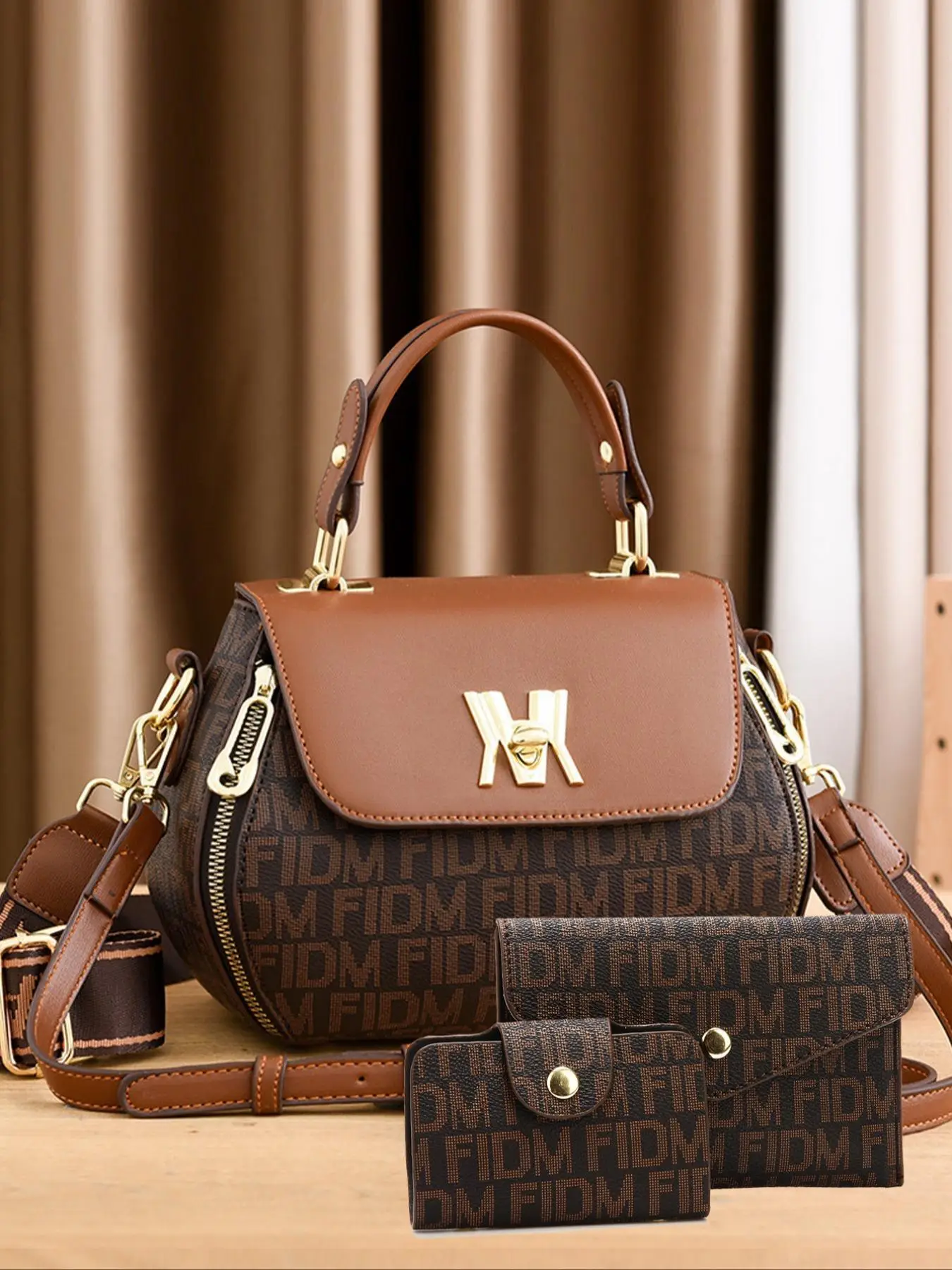 Women's Fashion Letter Pattern Crossbody Bag & Wallet & Clutch Bag Set, Casual Versatile Pu Leather Handbag Set, Trendy High-quality Daily Commuting B