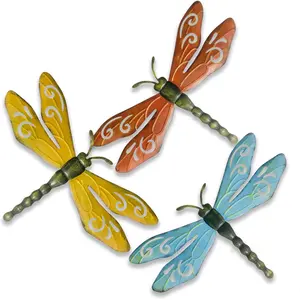 PLASUPPY Metal Dragonfly Wall Decor Outdoor Garden Fence Art Hanging Decorations for Patio, Yard, Indoor Home, Living Room, Bedroom, 3 Pack