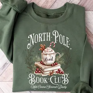 Retro Funny North Pole Book Club Sweatshirt, Book Lover Sweatshirt, Christmas Bookish Shirt, Christmas Graphic T-Shirt for Women