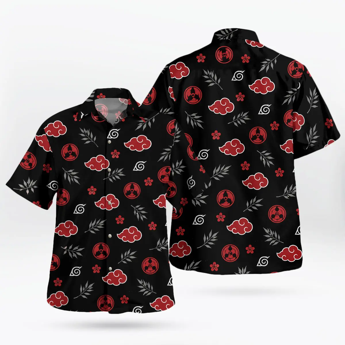 Anime Akatsuki Cloud Hawaiian Shirt, Sharingan Tropical Button-Up, Casual Aloha Shirt, Fan Gift for Him