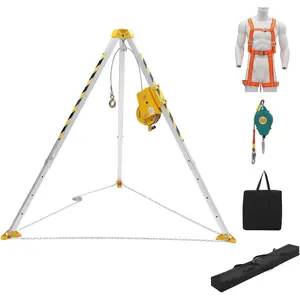 Confined Space Rescue Tripod Kit – 2600 Lbs Capacity Winch, 8-Foot Adjustable Legs and 98-Foot Steel Cable. Heavy-Duty Steel Confined Space Tripod Complete Set with 33-Foot Fall Protection Lanyard, Safety Harness and Storage Bag, Ideal for Standard Confin