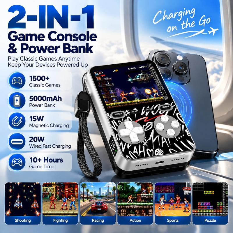 Miro Retro Handheld Game Console Power Bank - 5000mAh Wireless Charging Multifunctional Compact Charger for Smartphones, Electronic Devices, Game Accessories,back to school,back to school haul