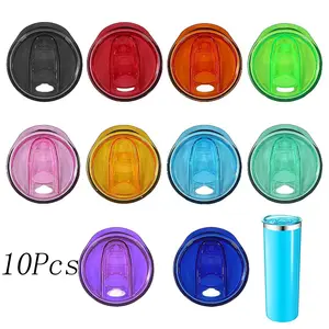 10 Pcs Plastic Skinny Tumbler Lid,Resistant 20 oz Silicone Sliding Skinny Tumbler Lids,Multi-Colored Replacement Lids,for Use DIY Decor