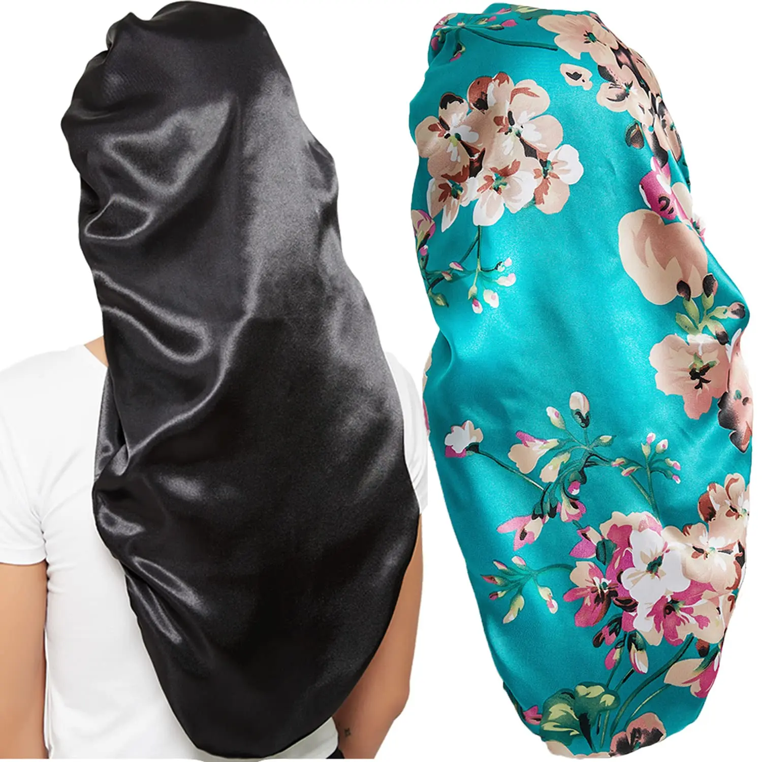 2 Pack Satin Silk Bonnet for Sleeping, Large Roomy Fit for Women with Braids, Curly, or Natural Hair, Bonnet Silk, Haircare, Heatless, Lightweight, Sleep Cap, Breathable, Elastic, Braided/Curled, Hand Wash, Set