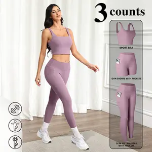 Women's 3 Piece Lounge Set With Pockets&High Waist Fit Summer Vacation Outfits - Tank Top,Shorts&Pants Set Tone To Tone