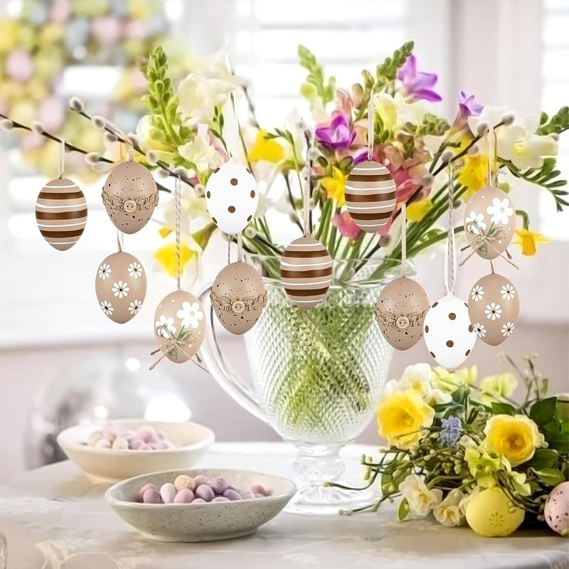 12pcs 6cm Easter Eggs for Hanging Easter Decoration, Modern Plastic Eggs for Easter Decoration, Black Golden White Ornament for Easter Baskets, Spring Decoration, Easter Gifts
