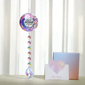 Best Mom Ever Crystal Suncatcher - K9 Crystal Rainbow Ornament with Engraved Message, 22 Inch Hanging Decor for Window Bedroom Garden, Perfect Christmas Day Birthday Gifts for Mom