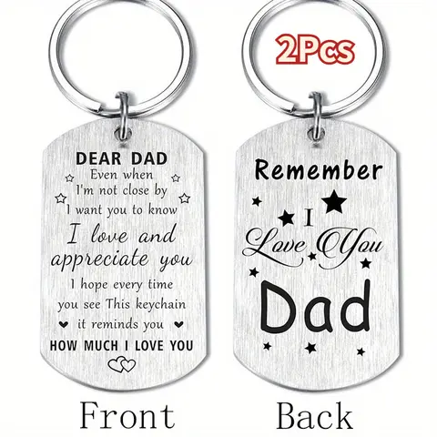 Men's Solid Stainless Steel 2-Piece Engraved Puzzle Piece Keychain Set - "Remember I Love You" & Best Dad Engraving Keychains, Reminder Gift to Carry the Message for Father's Day