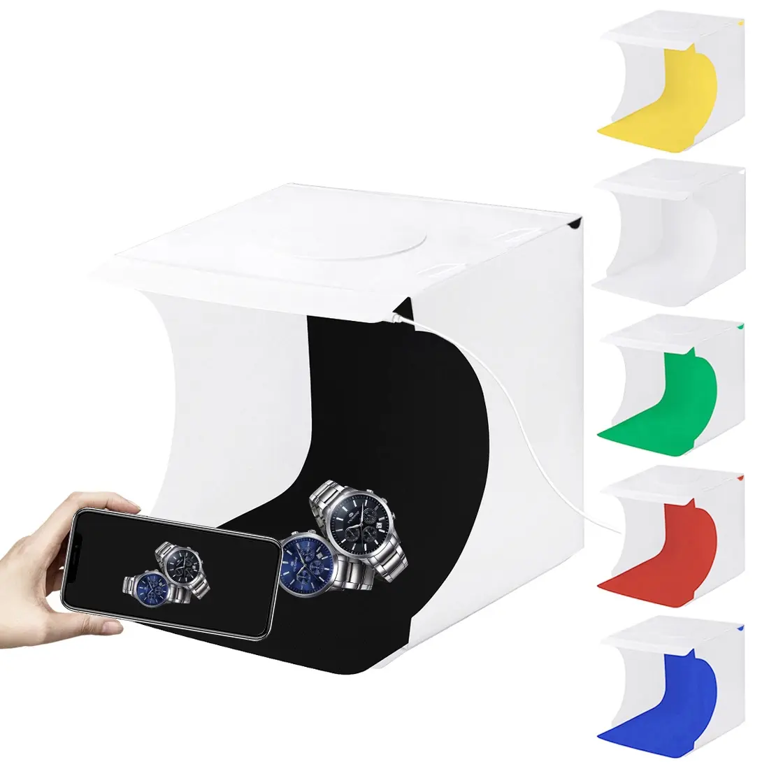 PULUZ Plastic Folding Portable Indoor LED Photo Studio Light Box (24x23x23cm) with 20 LED Light Bulbs Panel, 6 Backdrops, 5V/2A Micro USB Cable for Cameras, Smartphones, Craftsmen’s Jewelry Accessories Photography