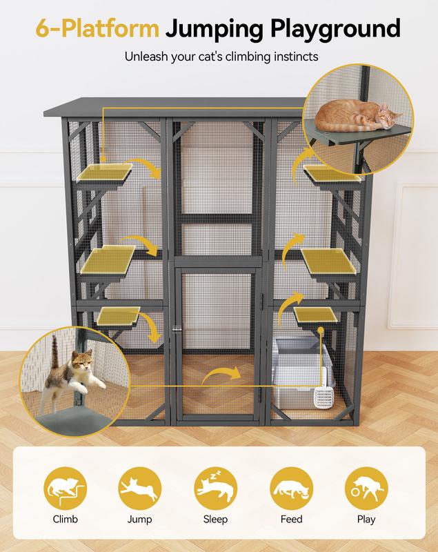 Outdoor Cat Enclosure Large Cat House for Mulitiple Cats Walk in Kitty Cage with Tarp Roof Cat Enclosures, with Upgraded Resting Box,Waterproof Roof, 71" *35''*67'', Pet Valentine's Day