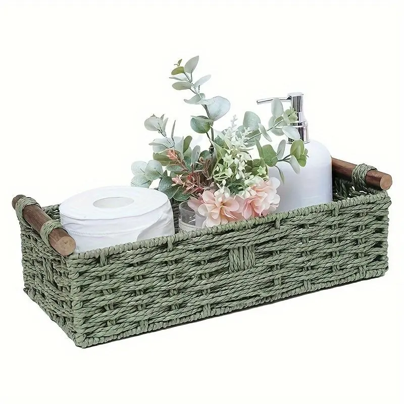 Woven Paper Rope Storage Basket with Handles, Toiletries Basket, Multipurpose Basket, Organizing Baskets, Versatile Home Organizers for Home, Office & Dorm, Ideal for Cabinet, Rack, Outdoor Storage
