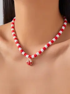 Christmas Necklace, Soft Clay Colorful Cartoon Christmas Tree Flower Ring Snowman Gift Clavicle Chain Pendant