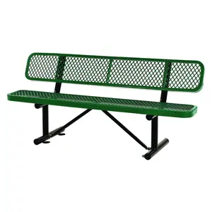 Global Industrial GBE277154GN Expanded Steel Bench with Back, 72 x 24 x 33 in., Green